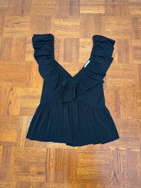 Zara Black Ruffle V-Neck Tank Top M